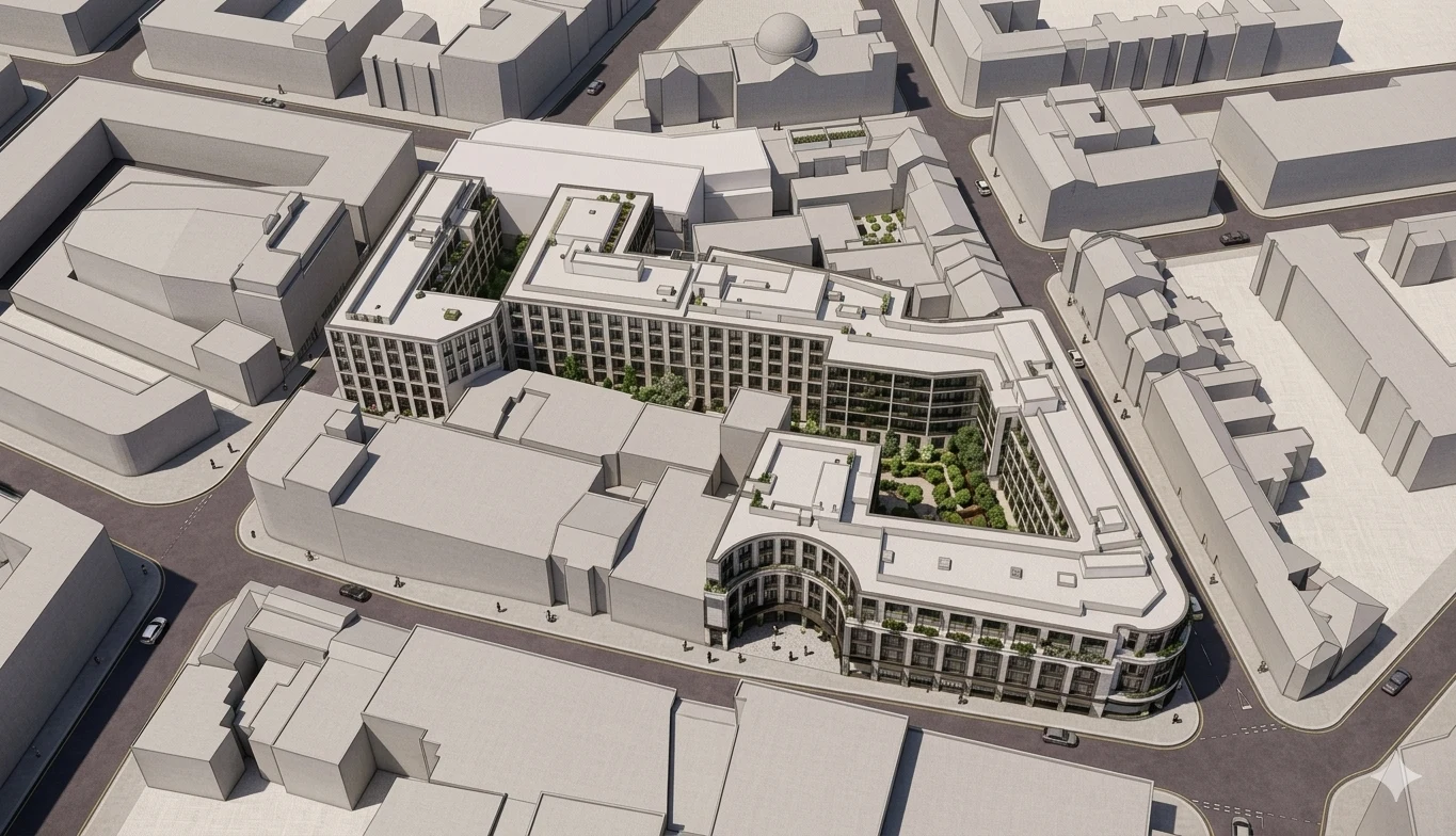 Proposed scheme in its city-centre context