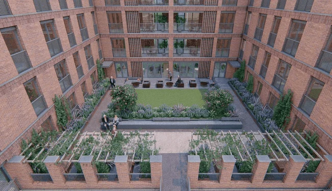 Consented apartment-scheme courtyard